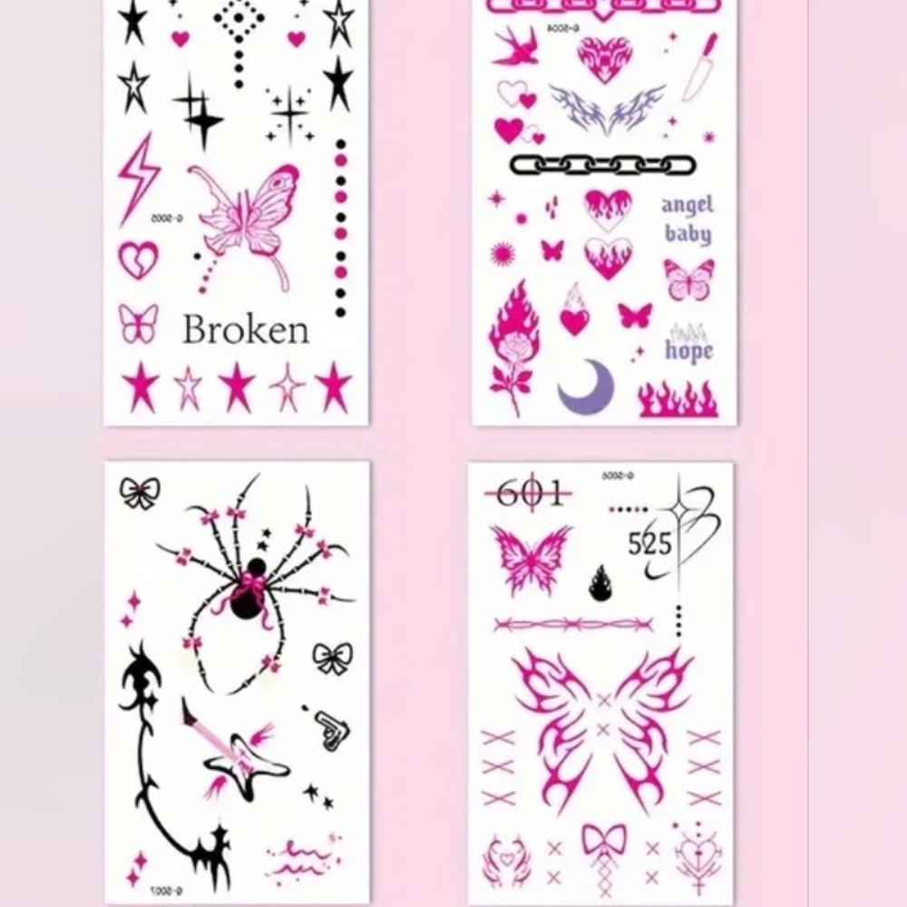 Pink and Black Temporary Tattoo Set 20